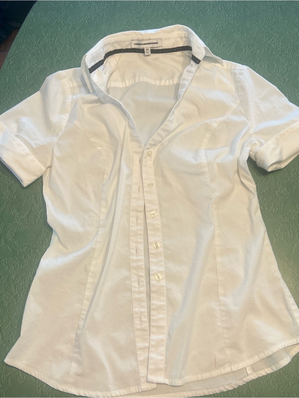 Express White Button-Down Shirt with Contrast Trim